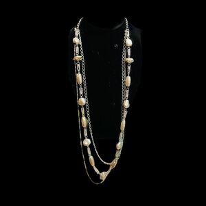 Silver Bead Mult-strand Long Necklace